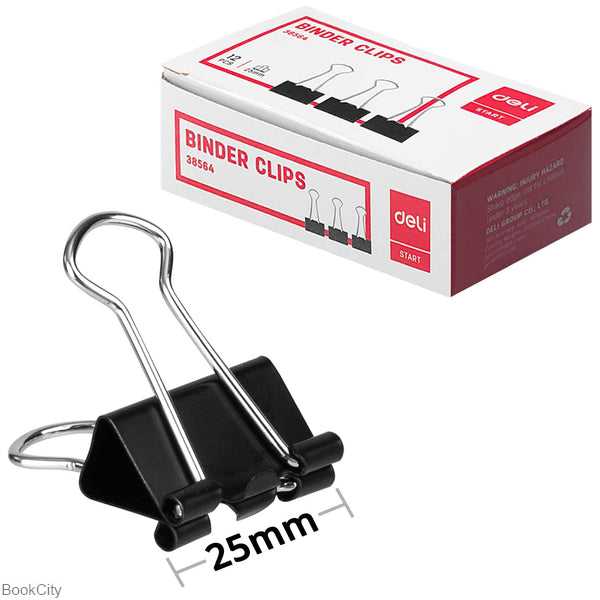 گیره دوبل 25mm مشکی (بسته 12 عددی) deli 38564