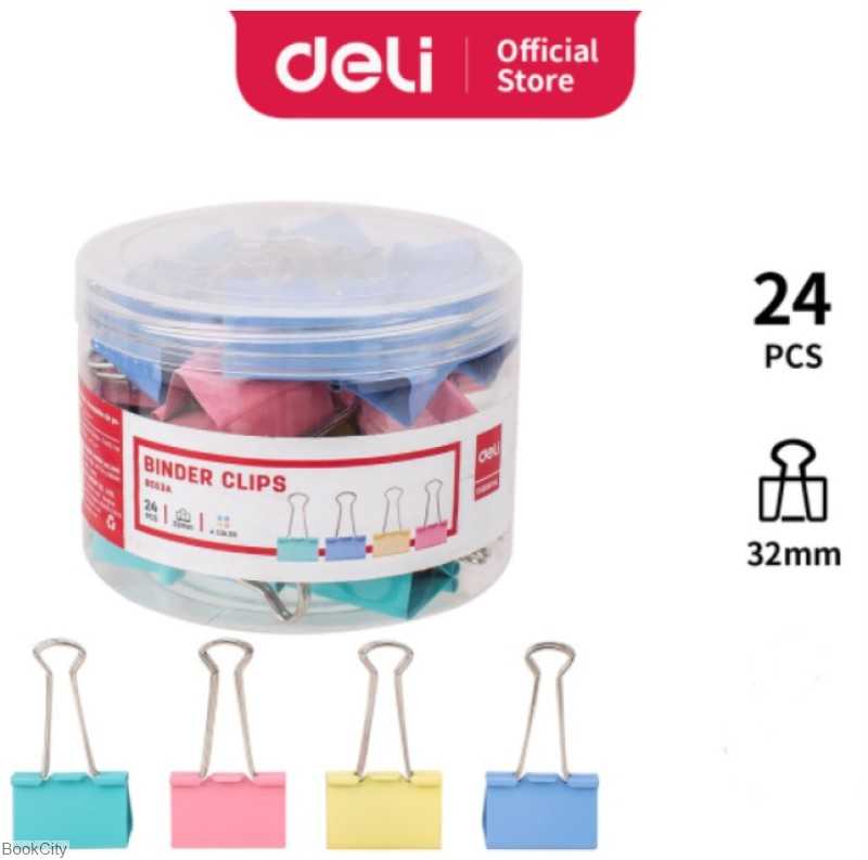 گیره دوبل 32mm رنگی (بسته 24 عددی) deli 8553A