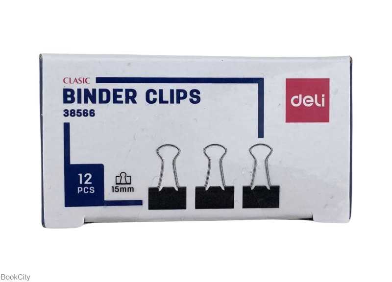گیره دوبل 15mm مشکی (بسته 12 عددی) deli 38566