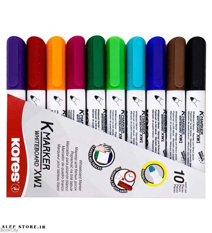 ماژیک وایت‌برد 10 رنگ نوک گرد Kores 20800 - 0