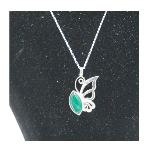 گردنبند نقره پروانه و عقیق اکبری - 0