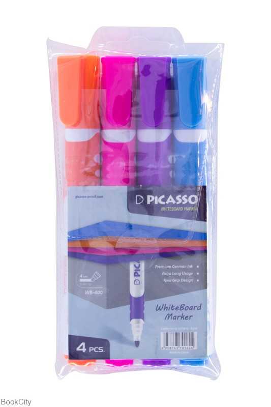 ست ماژیک وایت‌برد 4 رنگ نوک تخت PICASSO WB300