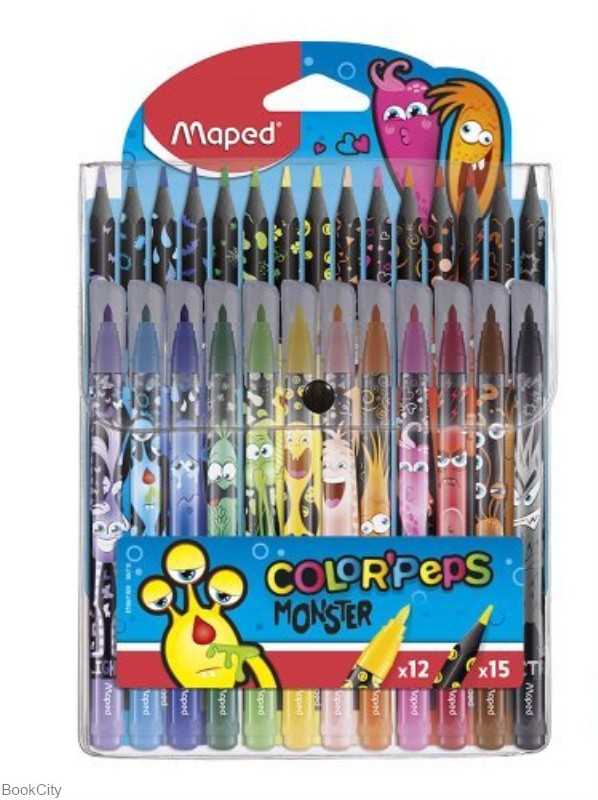 ست مدادرنگی و ماژیک طرح‌دار 27 عددی (12+15) Maped 984718 Colorpeps Monster