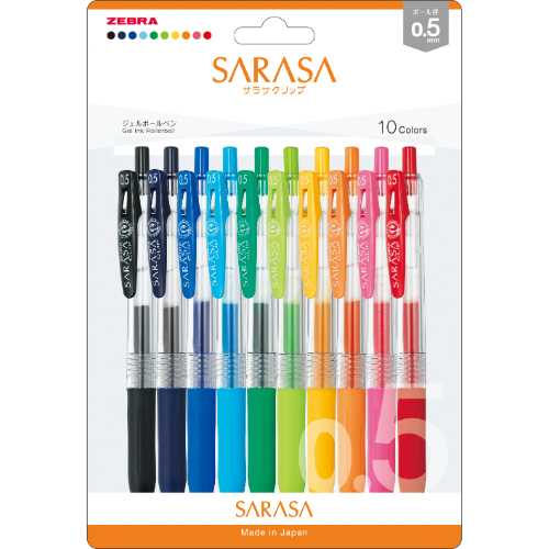 ست روان‌نویس 10 رنگ فشاری ZEBRA Sarasa Clip 0.5mm