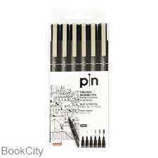 ست روان‌نویس راپید مشکی 6 عددی Uniball PIN-200S