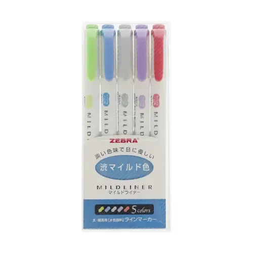 ماژیک طراحی 5 رنگ 2 سر ZEBRA WFT8-5C-NC Mildliner Brush