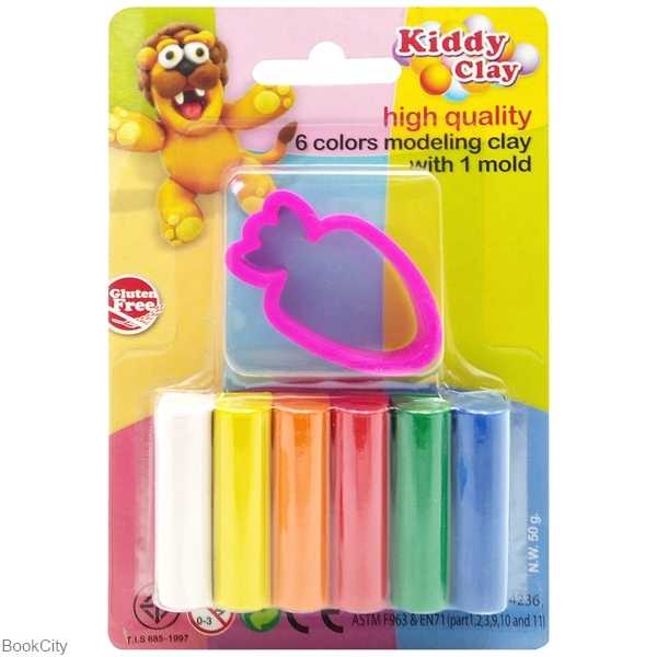 خمیر 6 رنگ پاستلی قالب‌دار Kiddy Clay ST-50-6P+SM 50gr