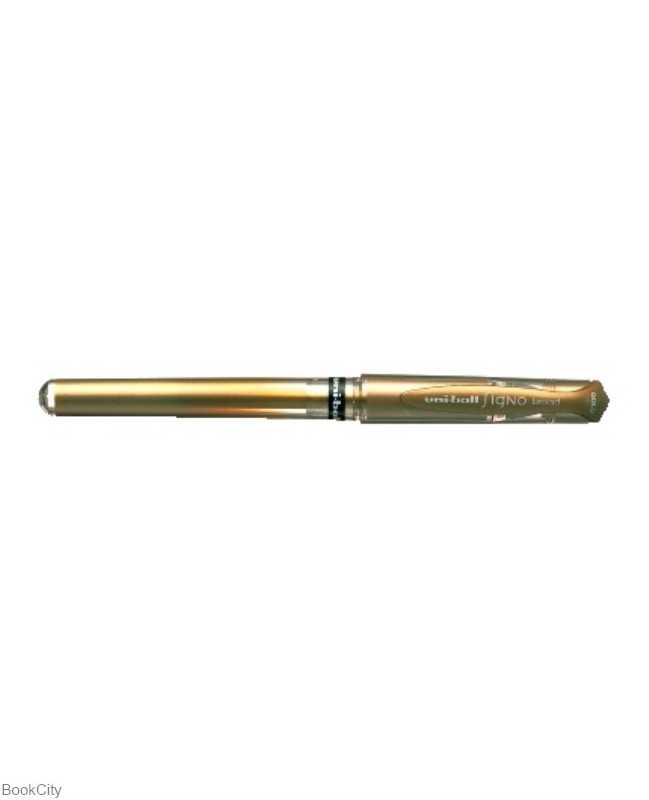 روان‌نویس طلایی Uni-Ball UM-153 Signo Broad با نوک پهن و جوهر متالیک براق، ایده‌آل برای تزئین، طراحی و نوشتارهای خاص و خلاقانه.