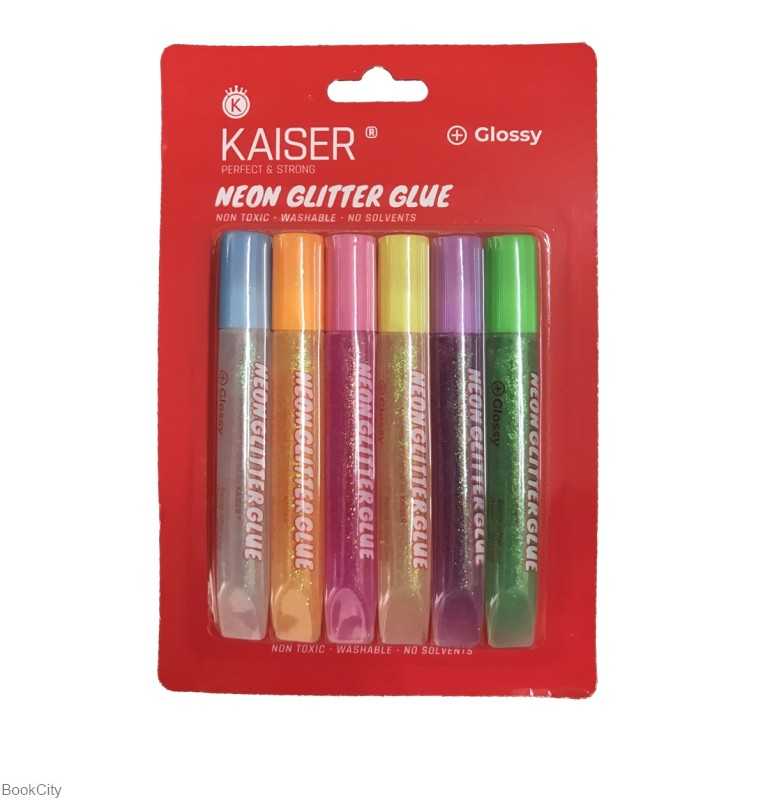 چسب اکلیلی نئون شفاف 6 رنگ KAISER Neon Glitter Glue SK128