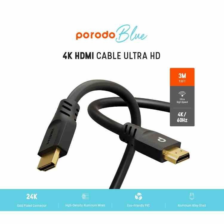 کابل Porodo 4K HDMI Cable Ultra HD 3m PB-HD4K3M-BK - 0
