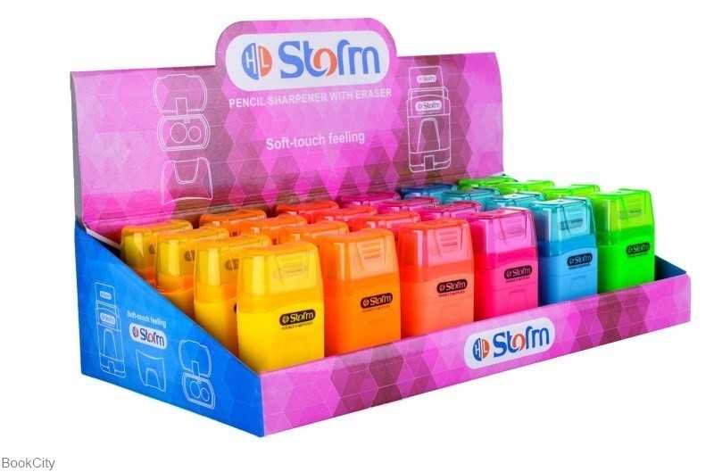 تراش 2 سوراخ مخزن‌دار با پاک‌کن رنگی Storm HL-380