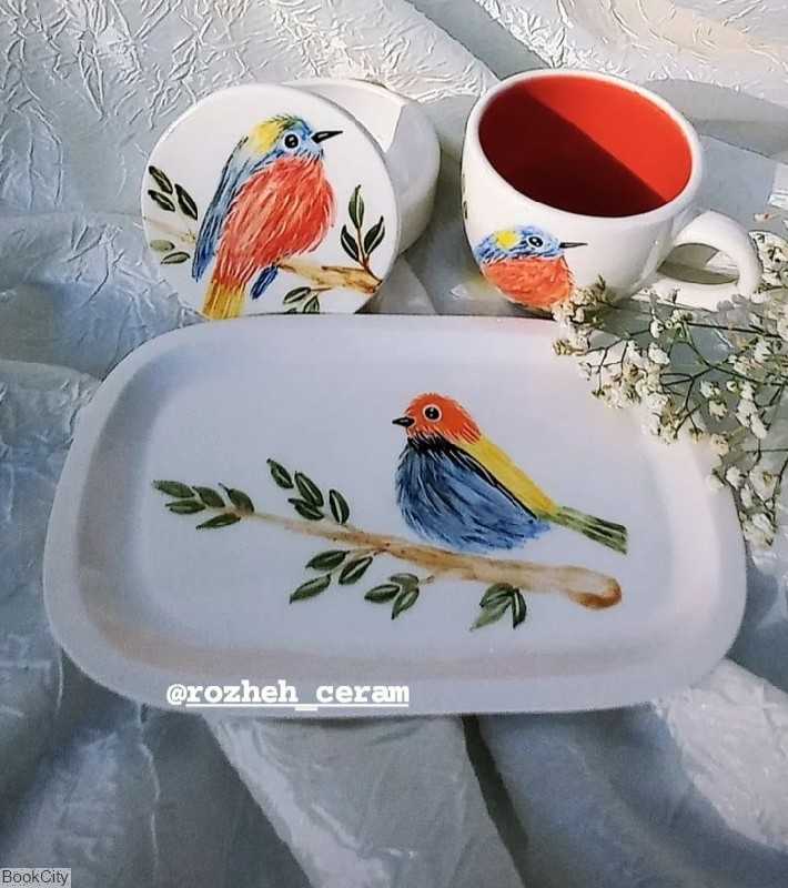 ست چای‌خوری 4 تکه رنگی روژه سرام