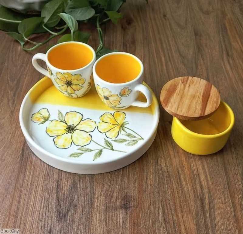 ست چای‌خوری 5 تکه درب چوبی رنگی روژه سرام