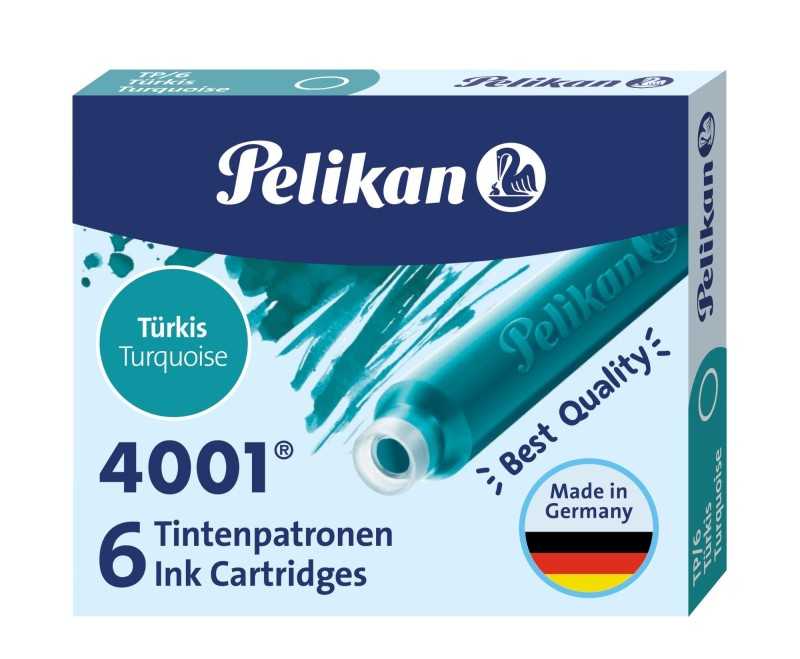 جوهر فشنگی آبی فیروزه‌ای 6 عددی کوتاه Pelikan 4001