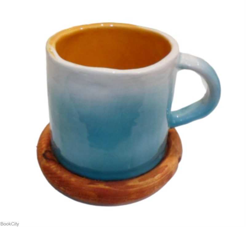 ماگ بزرگ با زیر چوبی نقطه پررنگ - 0