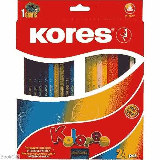 مدادرنگی 24 رنگ 6 گوش مقوایی کشویی با تراش Kores 96324 - 0