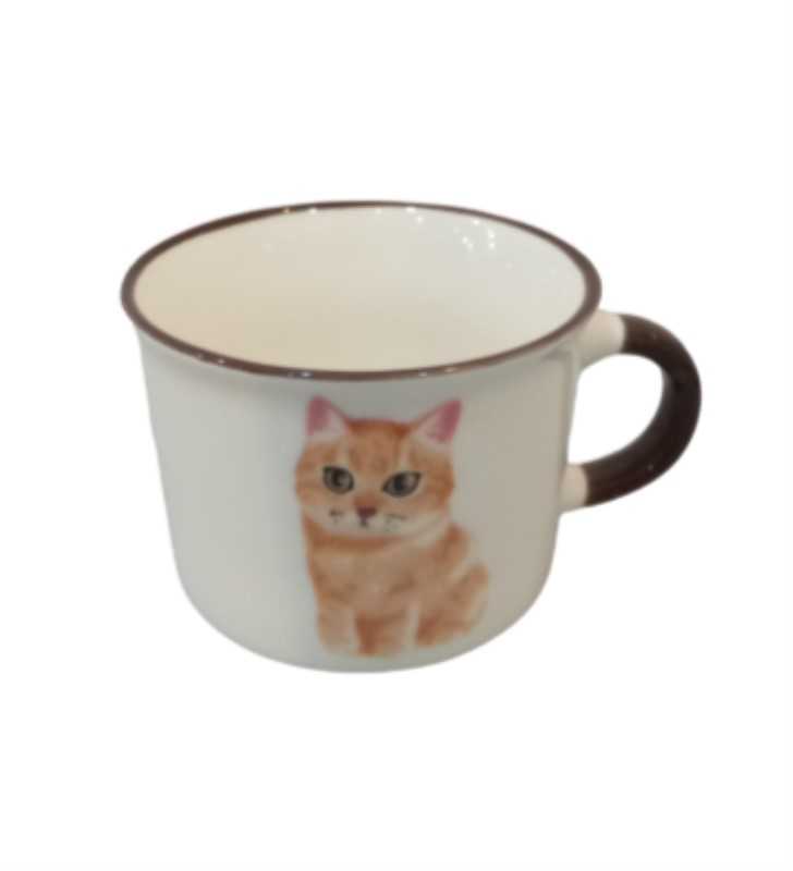 ماگ طرح گربه لبه قهوه‌ای 3 کوچک 001779