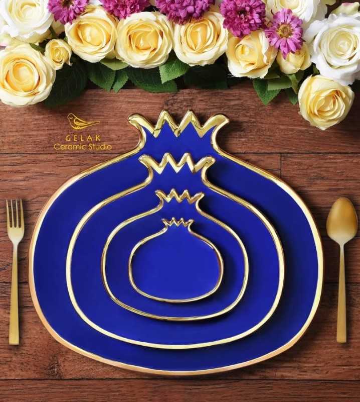 بشقاب لبه طلا 17 طرح انار گلک