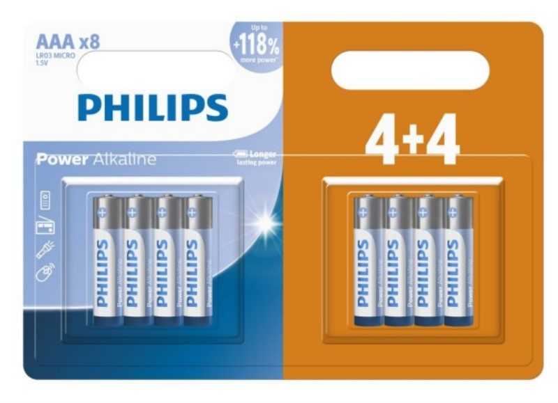 باتری نیم‌قلم 8 عددی PHILIPS Power Alkaline LR03 Micro