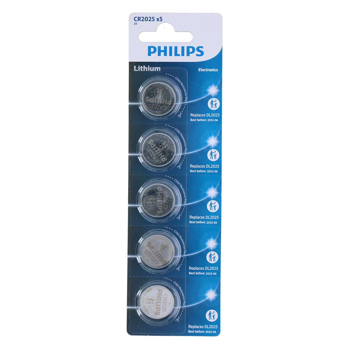 باتری سکه‌ای 5 عددی PHILIPS Lithium CR2025