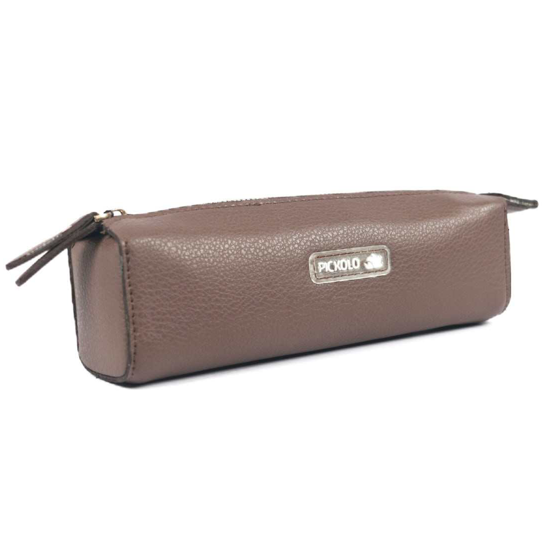 جامدادی تک زیپ قهوه‌ای چرم PICKOLO SPC07