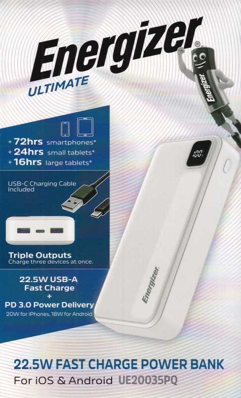 پاور بانک Power Bank Energizer UE 20035PQ PD (22.5W) Cable C 20000mAh White