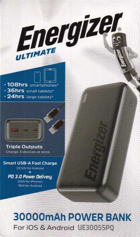 پاور بانک Power Bank Energizer UE 30055PQ PD (22.5W) Cable C 30000mAh Black