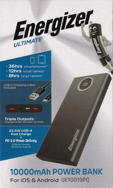 پاور بانک Power Bank Energizer UE 10019PQ PD LCD (22.5W) Cable C 10000mAh Black