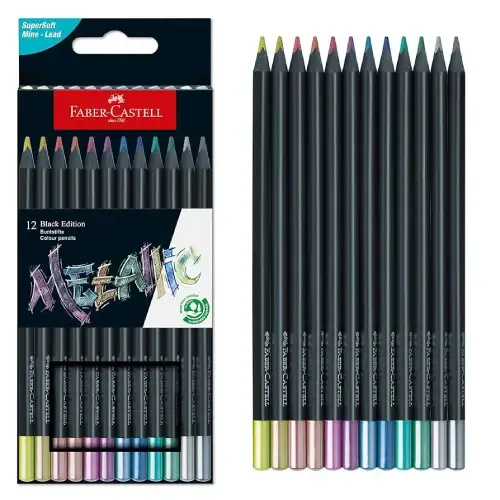مدادرنگی 12 رنگ متالیک بدنه مشکی FABER CASTELL 116415 - 0