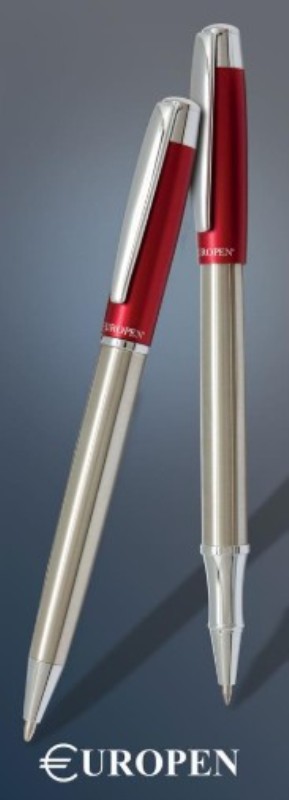 خودکار و روان‌نویس نیمه استیل قرمز گیره استیل EUROPEN Smart