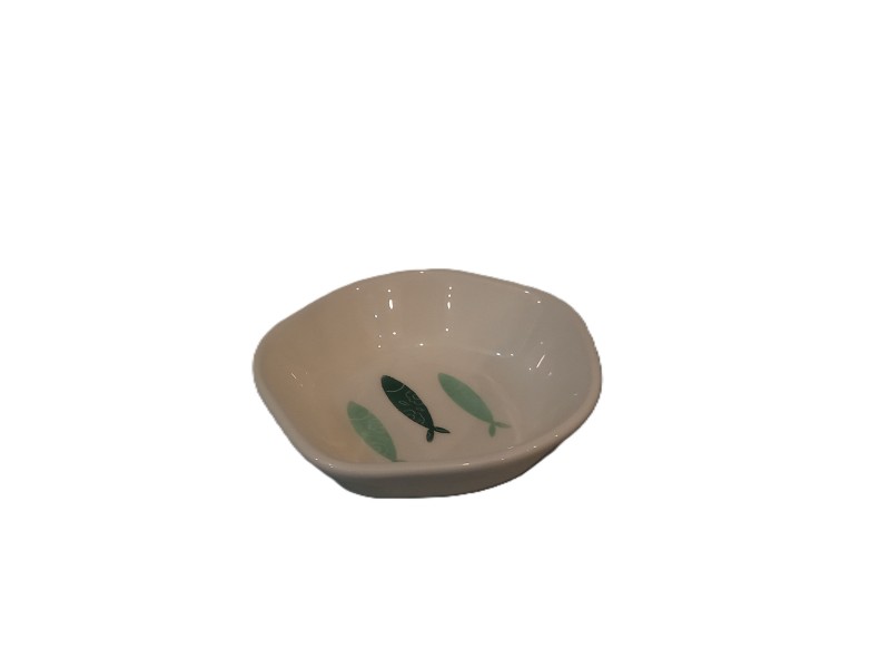 کاسه طرح ماهی کشیده سبز‌آبی کوچک 106450 رس