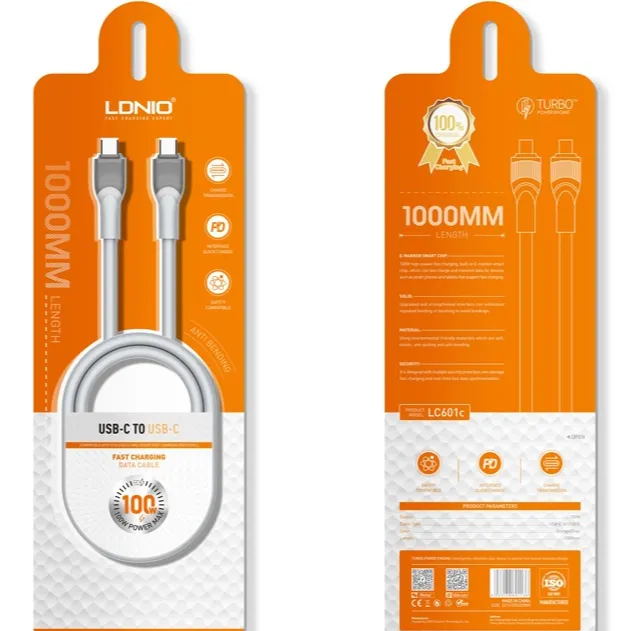 کابل LDNIO USB-C to USB-C Fast Charging Cable 100W 1M LC601C