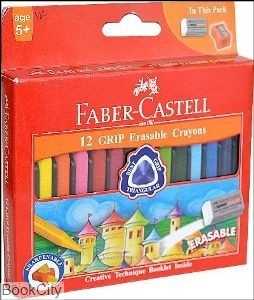 پاستل روغنی 12 رنگ مقوایی پاک‌شو با تراش و پاک‌کن FABER CASTELL 122912 Grip - 0