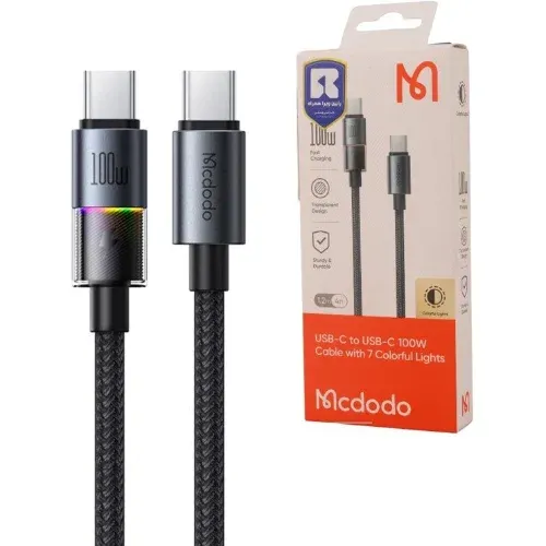 کابل شارژ Mcdodo USB-C to USB-C 100W Cable with 7 colorful Lights 1.2m CA-820