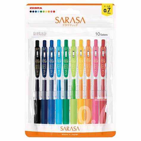 ست روان‌نویس 10 رنگ فشاری ZEBRA Sarasa JJB15-10C 0.7mm