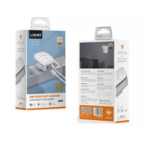 شارژر به همراه کابل LDNIO 20W PD QC Fast Charging A2425C