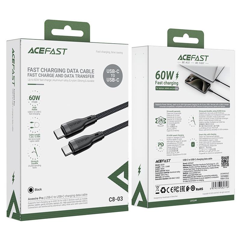 کابل شارژ Acefast USB C to USB C charging data cable 20W 1.2m C8-03 - 0