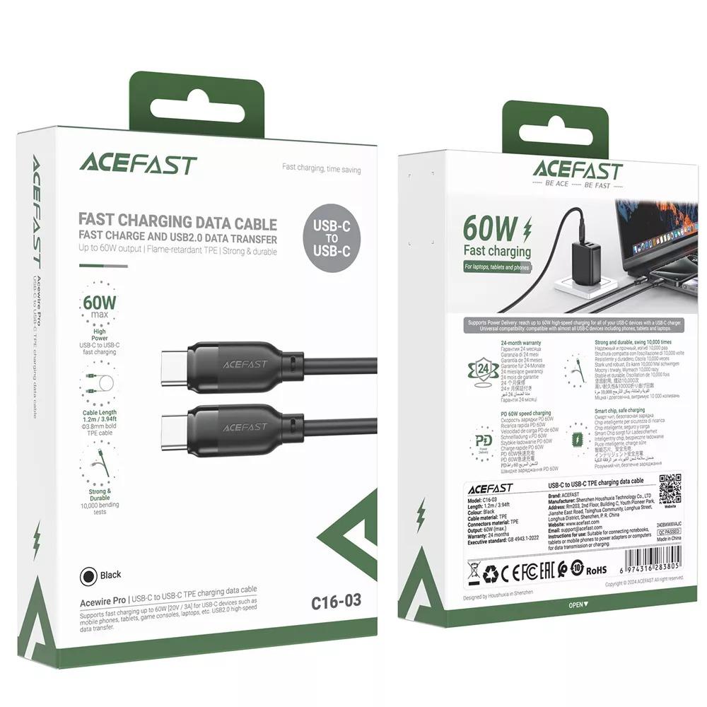 کابل شارژ  Acefast USB C to USB C TPE charging data cable 60W 1.2m C16-03 - 0