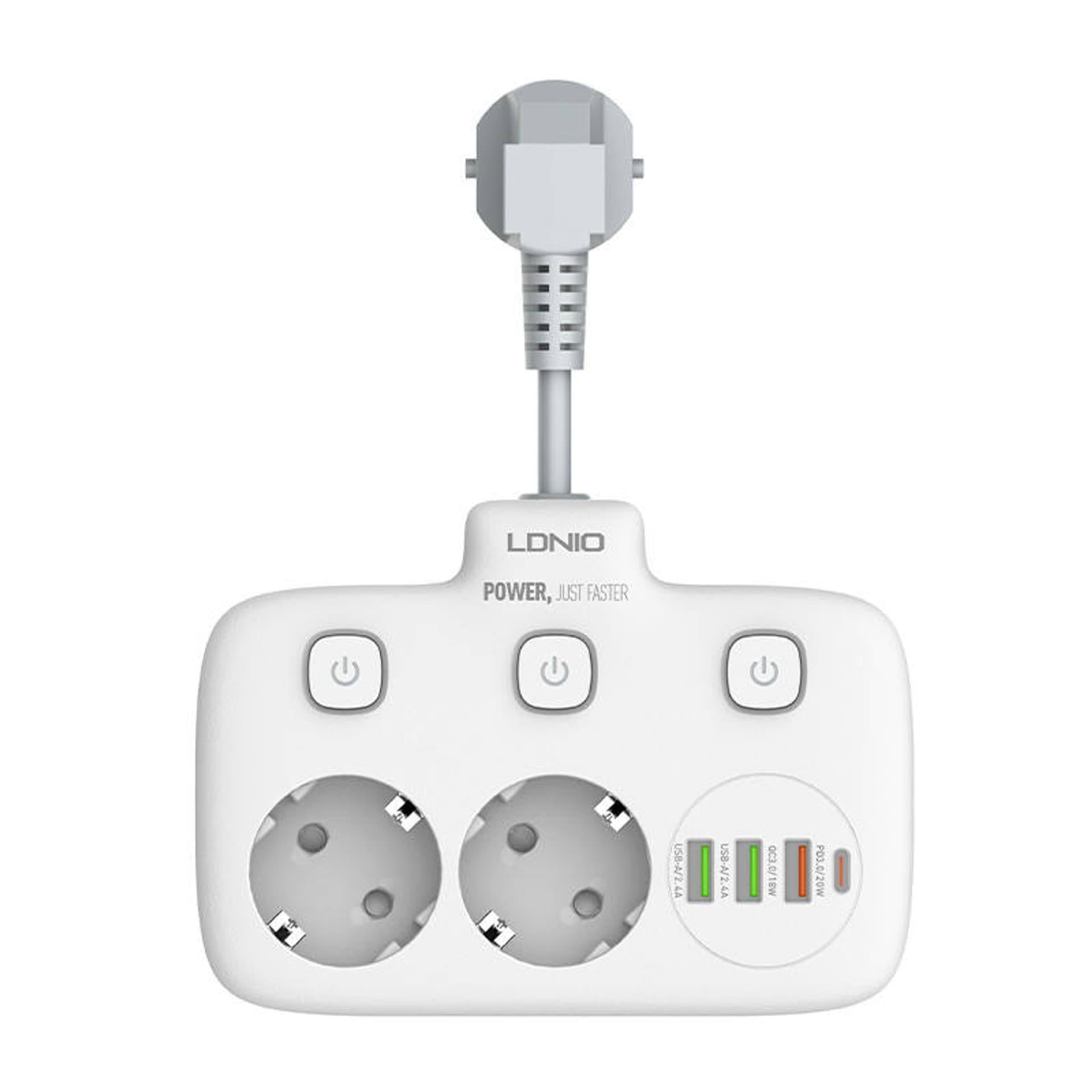 چند راهی برق و شارژر LDNIO PD QC 3.0 and 2 Auto-ID 2500W SE2435