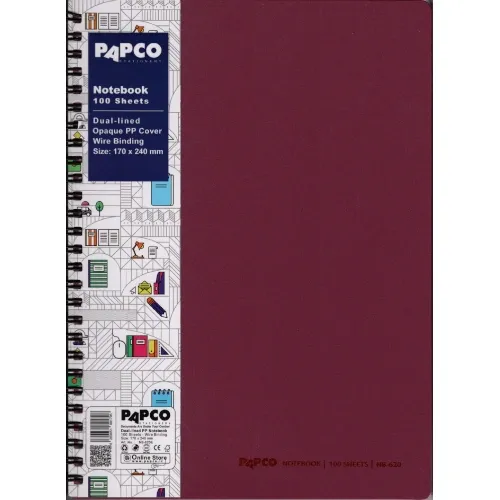 دفتر 2 خط 100 برگ سیمی وزیری رنگی مات PAPCO NB-620E