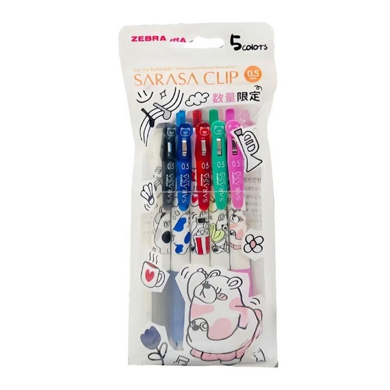 ست روان‌نویس 5 رنگ فشاری ZEBRA Sarasa SingleBear 0.5mm