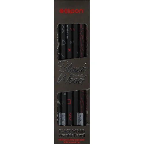 مداد مشکی پاک‌کن‌دار 12 عددی Elipon Black Wood