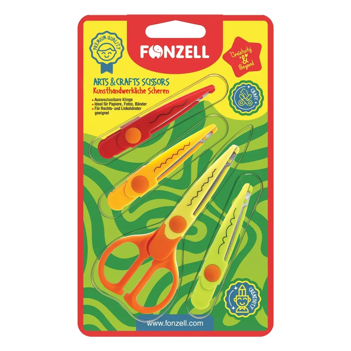 قیچی کاردستی با 4 تیغ یدک FONZELL 463013 Arts Crafts Scissors Kids 14cm
