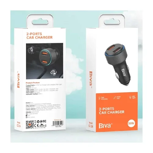شارژر Biva 2 Ports USB Car Charger 36W CC-24