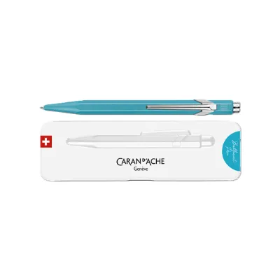 خودکار بدنه آبی فیروزه‌ای گیره استیل CARANDACHE 849.681 M