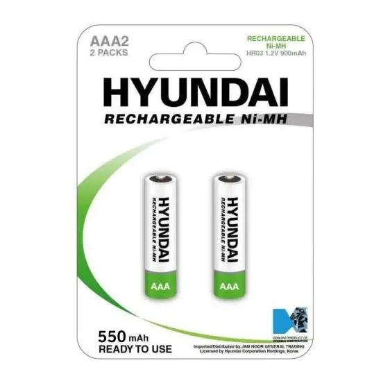 باتری نیم‌قلم شارژی 2 عددی  HYUNDAI Rechargeable Ni-MH AAA HR03 1.2V 550mAh - 0