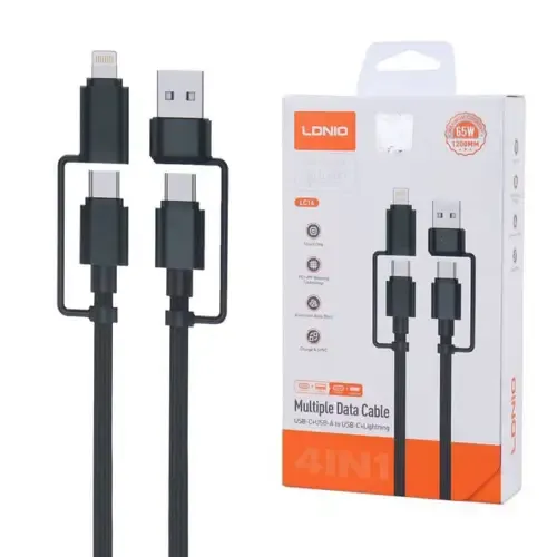 کابل شارژ LDNIO USB-C + USB-A to USB-C + Lightning Multiple Data 4 in 1 Cable 1.2m LC16 - 0