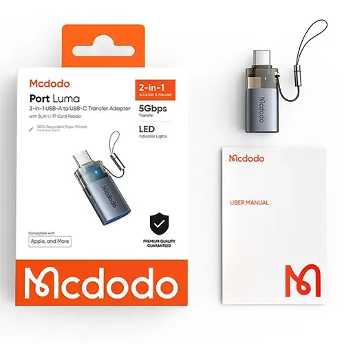 مبدل Mcdodo 2 In 1 USB-A to USB-C Port Luma Transfer Adapter With Card Reader OTG OT-760 - 0