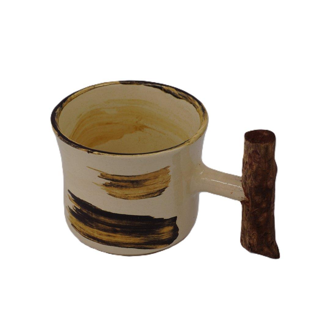 فنجان سرامیکی دسته چوبی باران - 0