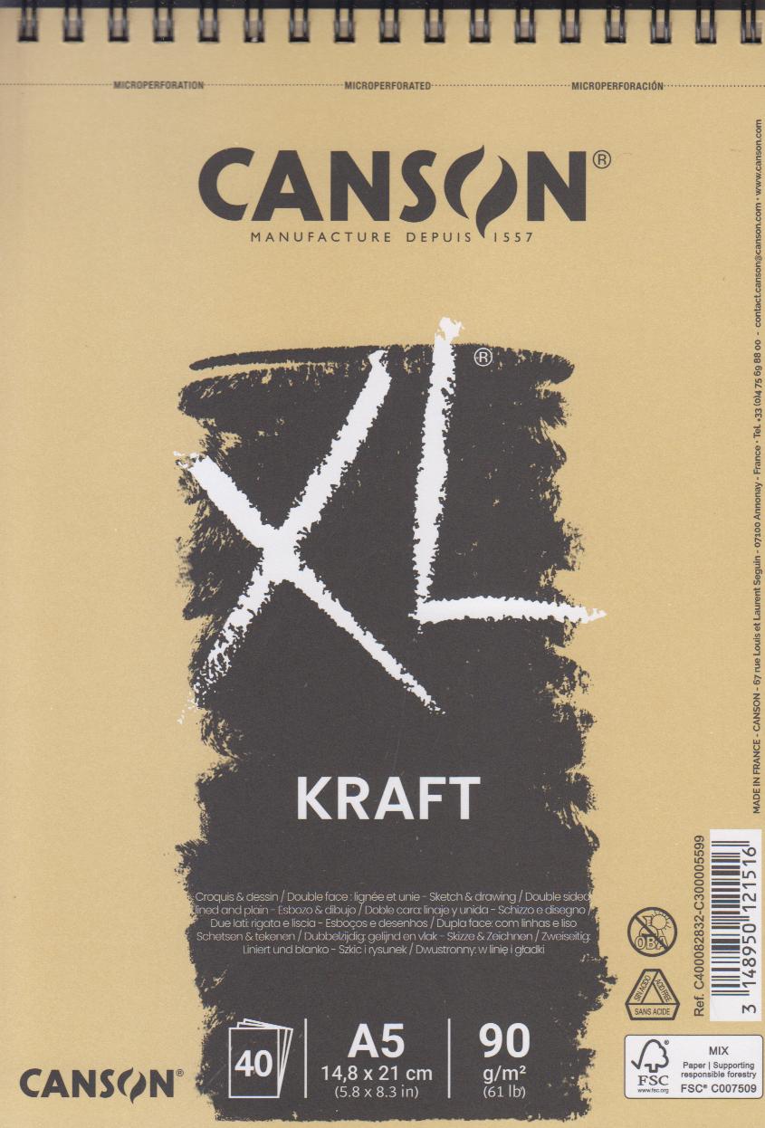 دفتر طراحی 60 برگ CANSON 400082832 Kraft 90g A5
